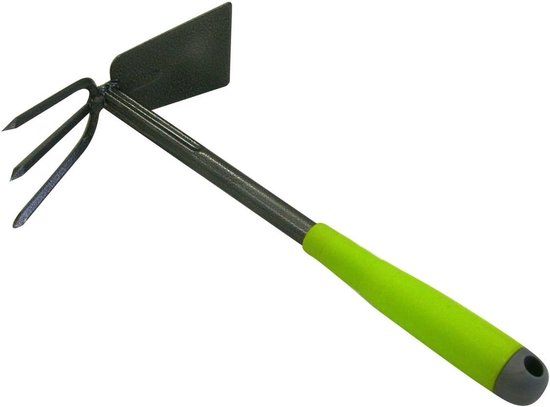 SnelShoppen - Double Chopper Tuingereedschap met 3 Tanden en Spade, Zwart, Poedercoating, Ideaal voor Tuin, Balkon en Terras