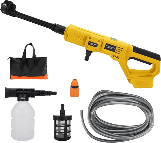 SnelShoppen - Draadloze Accu Hogedrukreiniger 750PSI - Multifunctioneel 6-in-1 Mondstuk - Schuimpot en 4,9 m Slang - Ideaal voor Auto, Tuin en Buiten