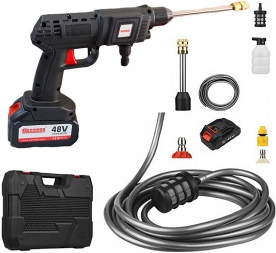 SnelShoppen - Draadloze Accu Hogedrukreiniger - Draagbare Elektrische 48V 1500mAh - Voor Auto Wassen, Tuin Irrigatie en Huisreiniging - Compleet met A