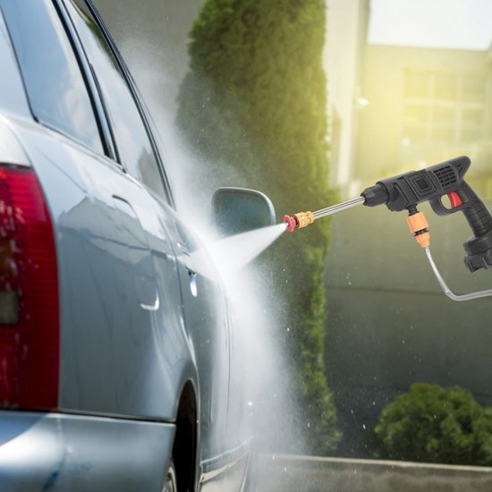 SnelShoppen - Draadloze Drukreinigingsset 24 V met 1500 mAh Batterij, 3 Sproeiers, Draagbare Hogedrukreiniger voor Auto’s, Vloeren en Tuinieren