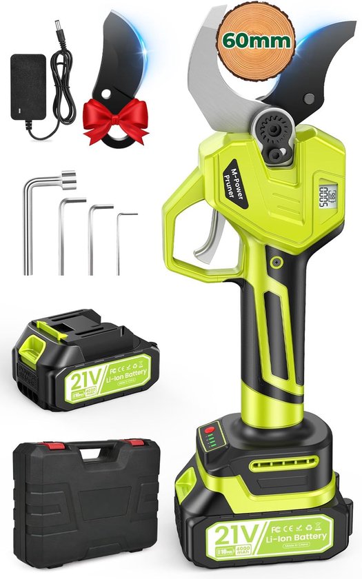 SnelShoppen - Draadloze Elektrische Snoeischaar 1200W met 70mm Bladopening, 50-60mm Snijcapaciteit, 4 Snijmodi, 4000mAh Accu en SK7 Mes voor Tuinonder