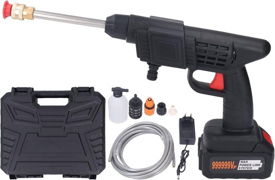 SnelShoppen - Draadloze Hoge Druk Hogedrukreiniger 90 Bar, Draagbare Hogedrukreiniger met 1200mAh Batterij, 2 Spuitmonden, Perfect voor Auto, Tuin, Vl