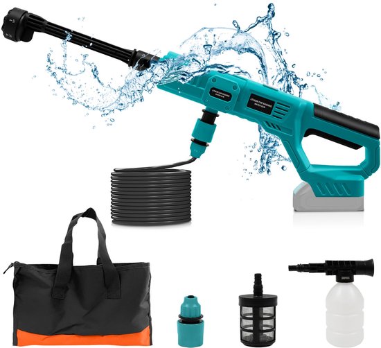 SnelShoppen - Draadloze Hogedrukreiniger 18V voor Makita Accu, Mobiele Hogedrukreiniger met Slang voor Auto, Terras, Raam en Gazon, Draagbaar en Effic