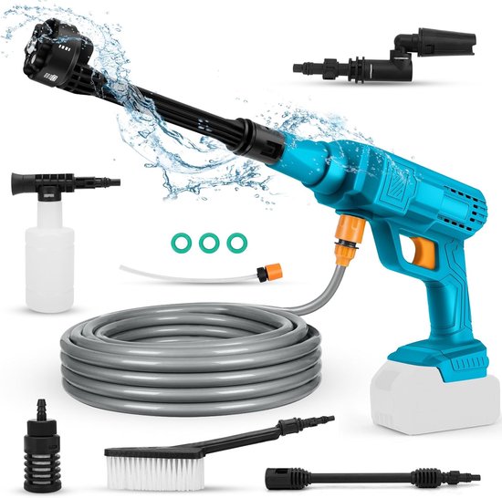 SnelShoppen - Draadloze Hogedrukreiniger 18V voor Tuin, Auto en Outdoor Schoonmaak - Professionele Accu Hogedrukspuit met Multifunctionele Nozzles - C