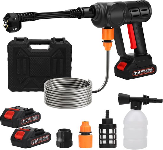 SnelShoppen - Draadloze Hogedrukreiniger 30 Bar, Draagbare 24V Auto Wasmachine met 5-in-1 Verstelbare Spuitmond en 180° Draaibaar, Ideaal voor Tuin, C