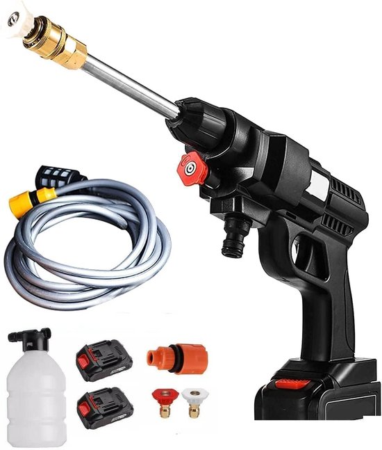 SnelShoppen - Draadloze hogedrukreiniger met verstelbare straal, 2 oplaadbare 48V 8000mAh accu's, 50PSI druk, 3 meter slang en handige tas voor tuin e