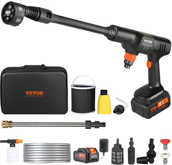 SnelShoppen - Draadloze Hogedrukreiniger op Accu 21V - Krachtige 652 psi/50 bar - Draagbare Elektrische Wasmachine voor Terras, Tuin, Auto - 4,0 Ah Ac