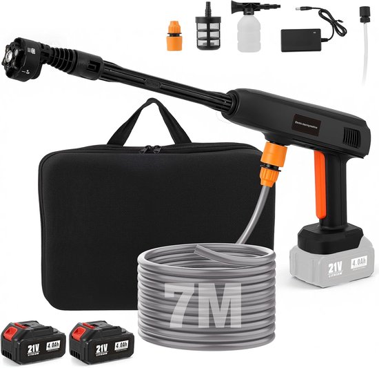 SnelShoppen - Draagbare Accu Hoge Druk Reiniger met 2 Batterijen - Krachtige Waterdruk, Lichtgewicht, Ideaal voor Tuin, Auto, Caravan, Camping en Buit