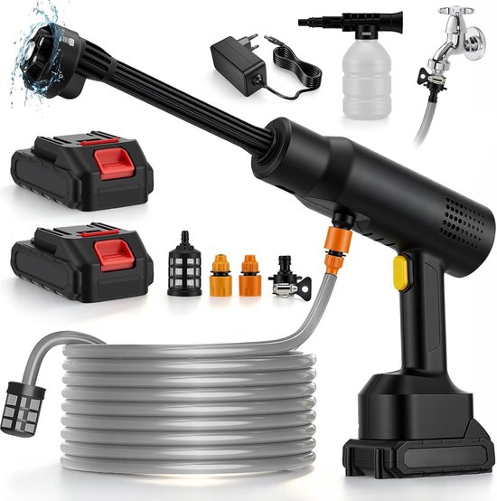 SnelShoppen - Draagbare Accu Hogedrukreiniger 35 Bar 1,2 GPM met 6-in-1 Mondstuk en Schuimkanon, Ideaal voor Auto, Fiets en Tuin, 5,0 m Slang