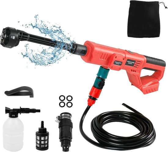 SnelShoppen - Draagbare Draadloze Hogedrukreiniger met 6-in-1 Mondstuk, Schuimrubberen Pot, 350 l/u Debiet, 5 Meter Aanvoerbuis, Voor Auto, Vloer en T