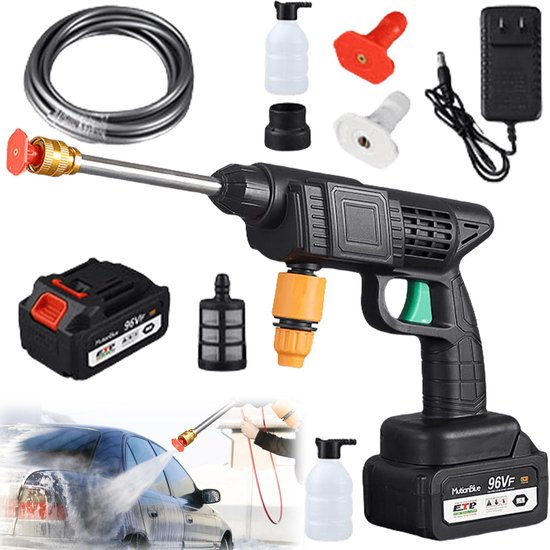 SnelShoppen - Draagbare Hogedrukreiniger 1200 mAh Accu 12V, 30 Bar Waterpistool voor Auto, Terras, Ramen, Gazon en Zwembad - Mobiele Drukreiniger