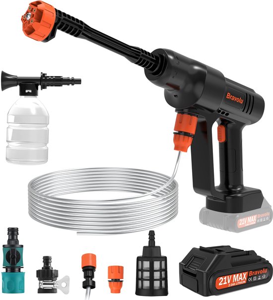 SnelShoppen - Draagbare hogedrukreiniger 500 psi, accu hogedrukreiniger met accessoires voor tuin, auto, camping, en meer