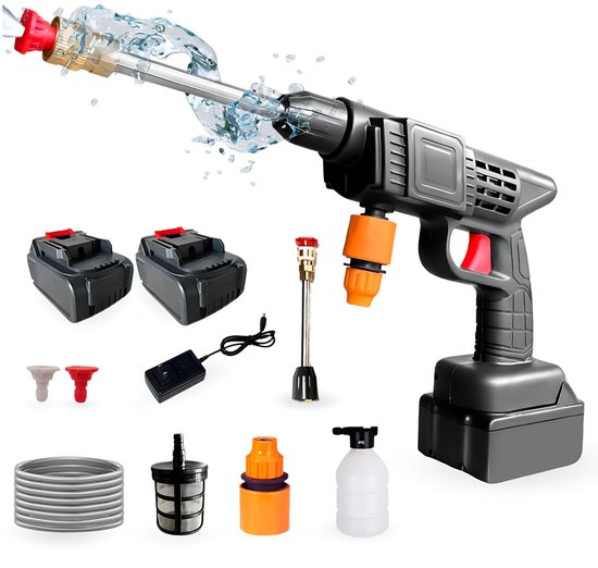 SnelShoppen - Draagbare Hogedrukreiniger Accu 48V - 35 Bar/500PSI Reinigingspistool - 1500mAh/300W met Toebehoren voor Auto, Tuin en Buiten - 2 Batter van Snelshoppen