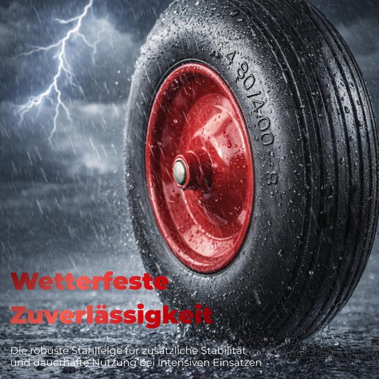 SnelShoppen - Duurzaam Kruiwagenwiel 4.80/4.00-8 - Lekbestendig PU Massief Rubber - Robuuste As - Eenvoudige Montage - Tot 200 kg - Universele Maat -