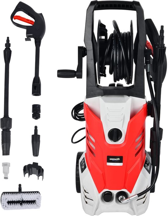 SnelShoppen - Elektrische hogedrukreiniger 2200 W, 160 bar, 8 l/min, met lans, HPC-aansluiting, 3 sproeiers, inlaatadapter en reinigingsset voor tuin