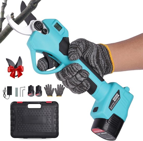 SnelShoppen - Elektrische Snoeischaar 40 mm - Professionele Snoeischaar op Batterijen met 2 x 21 V/2000 mAh - Snoeischaar voor Fruitbomen en Tuin - Ro