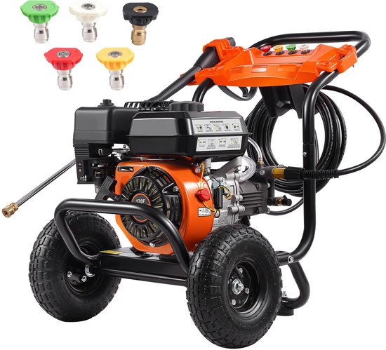 SnelShoppen - Gasaangedreven Hogedrukreiniger 3500 PSI 10L/min - Aluminium Pomp, Spuitpistool, Verlengstaaf, 5 Spuitmondenset voor Auto's, Huizen, Opr