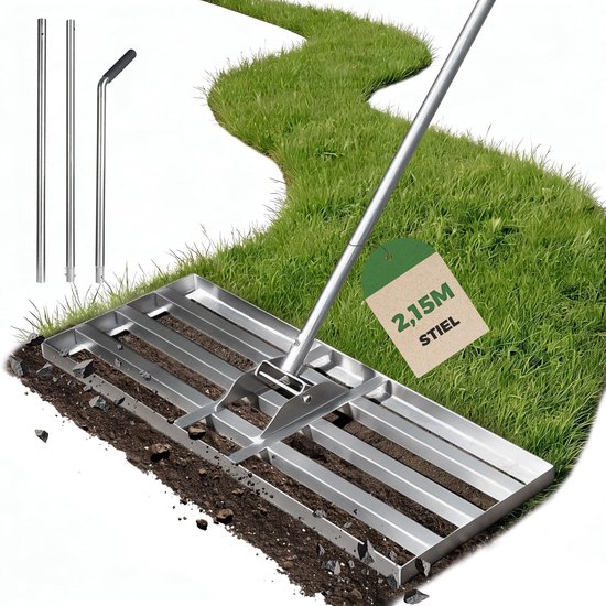 SnelShoppen - Gras Graderingshark 80x30cm met RVS Handvat 140-215cm - Tuin Rake voor Niveaueren en Zandelen van het Gazon