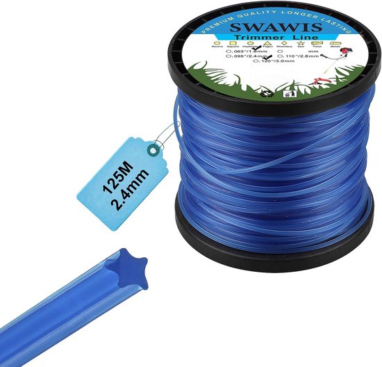 SnelShoppen - Grastrimmer Draad 2.4mm/125m Vervangingsdraad voor Grastrimmer, Blauw Nylon Draad, Stervormige Spiralen voor Tuin, Landbouw, Landschapsa