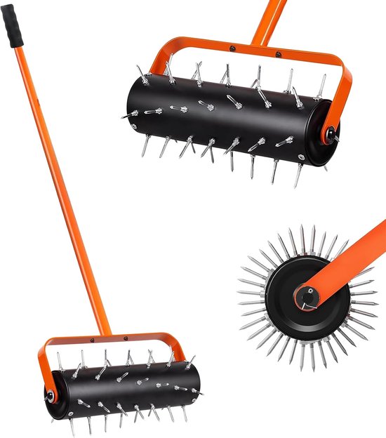 SnelShoppen - Handgrasmaaier met 42 scherpe nagels, 5 cm diep, grasmaaier voor tuin, gazon, patio, 180 x 38 cm, ideaal voor luchtigen bodem, lange lev