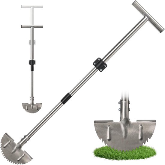SnelShoppen - Handmatige Gazonrandsnijder met Lange Steel 86-106 cm, Roestvrijstalen Halve Maan Handtrimmer voor Tuin, Bloembed, Stoep, Kabelbegraving