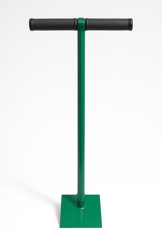 SnelShoppen - Handtamper 20 x 20 cm - Stevige Stalen Grondverdichter 9.3 kg - Groene Gravel Tamper met Ergonomisch T-Handvat (86 cm) voor Tuin, Vloere