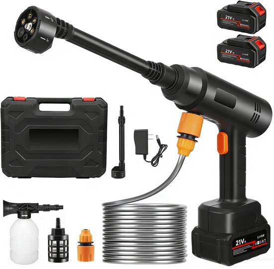 SnelShoppen - High Pressure Washer met Multi-Spray Head, Draadloze Water Gun, Foam Pot, Robuust en Waterproof, Ideaal voor Tuin, Auto, Camping en Huis