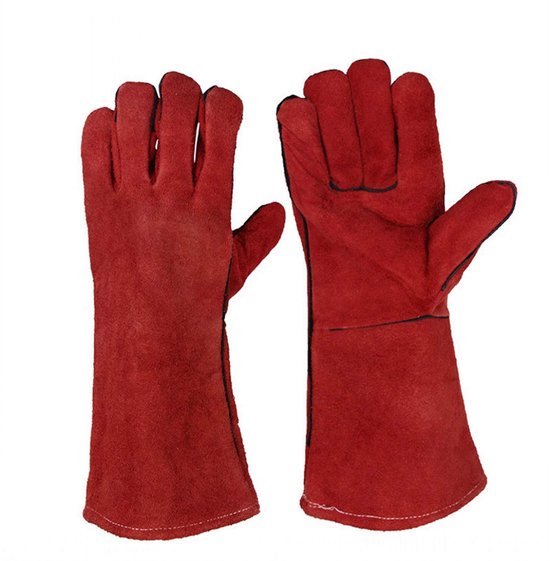 SnelShoppen - Hittebestendige Leren Lashandschoenen voor Houtbranders, Barbecue, Tuinieren - 33 cm, 14 cm Breed, Voor Mannen en Vrouwen