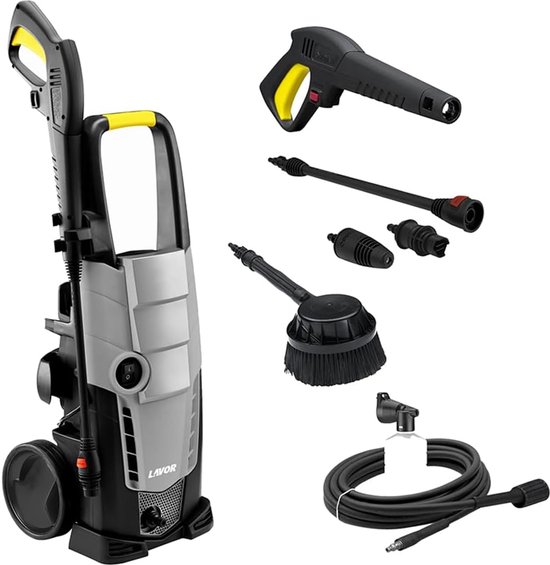 SnelShoppen - Hoge Druk Reiniger 150 Bar met Draaiende Borstel, 450 l/h, 2100 Watt, Compact en Krachtig voor Tuin, Auto en Opruimen