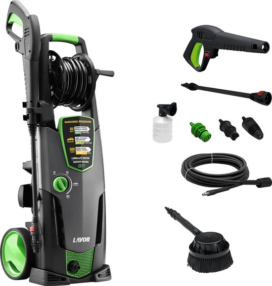 SnelShoppen - Hogedrukreiniger 160 bar met WPS wasprogramma's, oprolbaar, vaste borstel, 2500 watt, 510 l/u voor tuin en auto