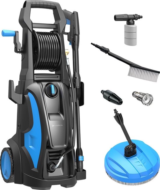 SnelShoppen - Hogedrukreiniger 185 Bar - 2200W - 550 L/u - Inclusief Terrasreiniger, Roterende Borstel & Turbo Spuitmond - Perfect voor Auto, Tuin, Op