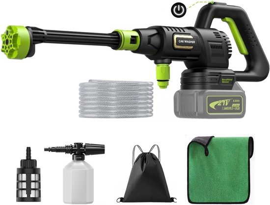 SnelShoppen - Hogedrukreiniger Accu Met Borstelloze Motor, Draagbare Mobiele Hogedrukreiniger, 3 Instelbare Standen, 6-In-1 Mondstuk, Perfect Voor Aut