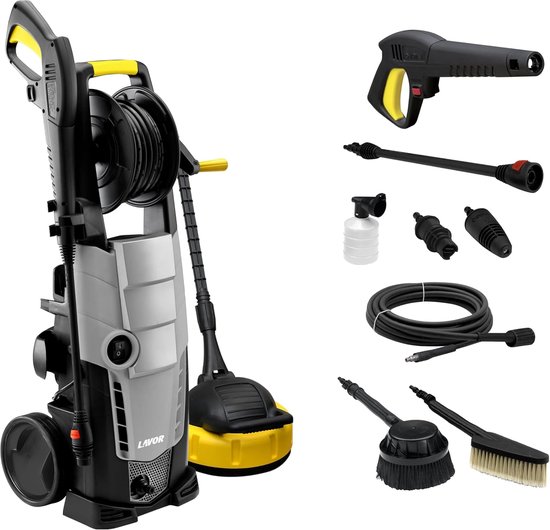 SnelShoppen - Hogedrukreiniger Galaxy 160 GL met Slanghaspel, Twee Borstels en Terrasreiniger, 160 Bar Druk, 510 l/h Debiet, 2500 Watt voor Tuin, Opri