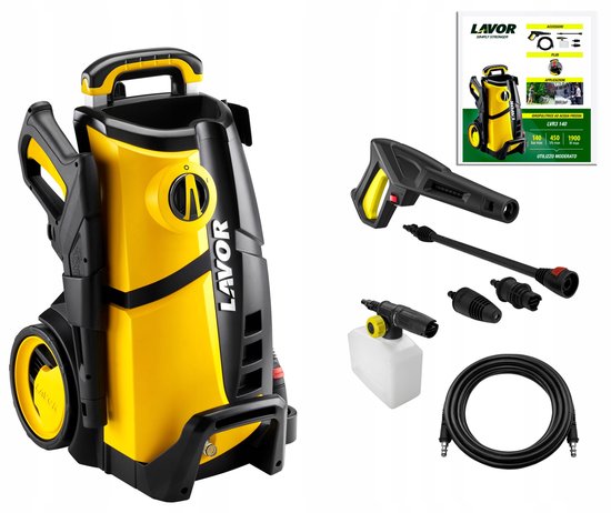 SnelShoppen - Hogedrukreiniger LVR3 140 met Verstelbaar Schuimsysteem, Maximale Druk 140 Bar, 450 Liter per Uur, 1900 Watt Motor voor Tuin, Auto en Te