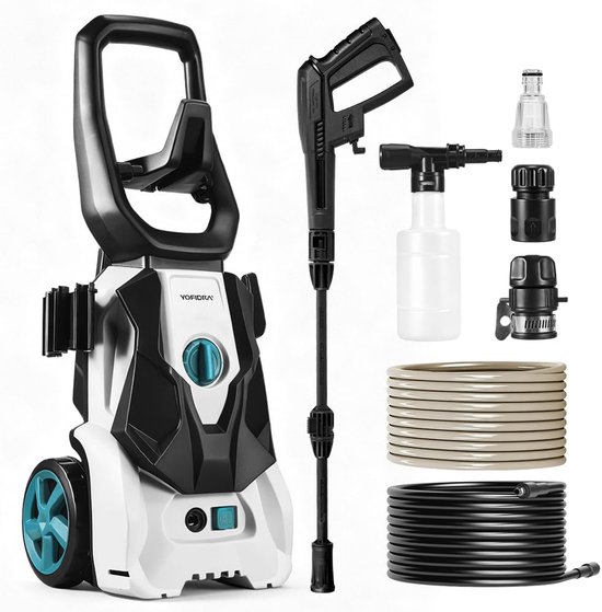 SnelShoppen - Hogedrukreiniger met Schuimkanon en Waterpistool, 100 Bar Druk, 1200 W, 5 m Slang, Elektrische Drukreiniger voor Auto's, Huis en Tuin
