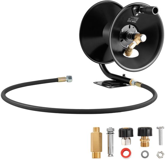 SnelShoppen - Hogedrukreiniger met Slanghaspel 15,2 m x 9,5 mm - Zware Stalen Beugel, 4000PSI Max - Handmatige Powerhandslinger voor Water - Wand-/Vlo