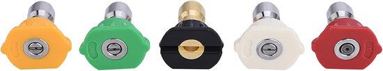 SnelShoppen - Hogedrukreiniger Spuitmond Set, 5 Stuks, Messing/RVS, Meerdere Hoekstanden, 4000 PSI, Voor Tuin, Auto, Terras, Huis