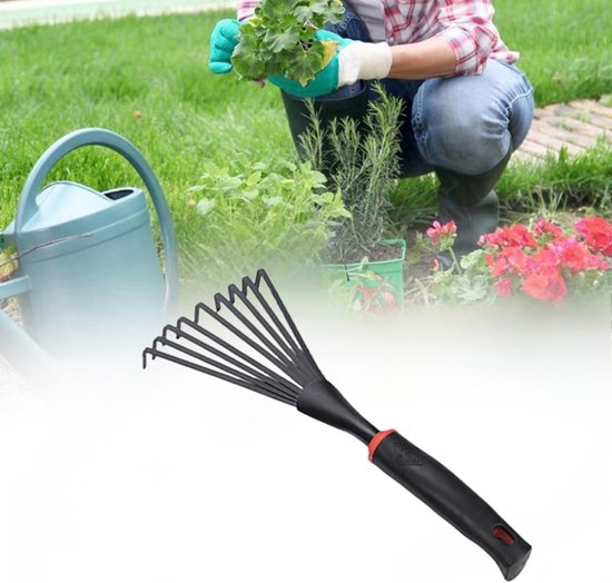 SnelShoppen - Kleine Tuinhark, Handmatige Bos Hark, Handige Bladhark voor Paardenmest, Professionele Tuin Gereedschappen, Ergonomische Grip voor Comfo