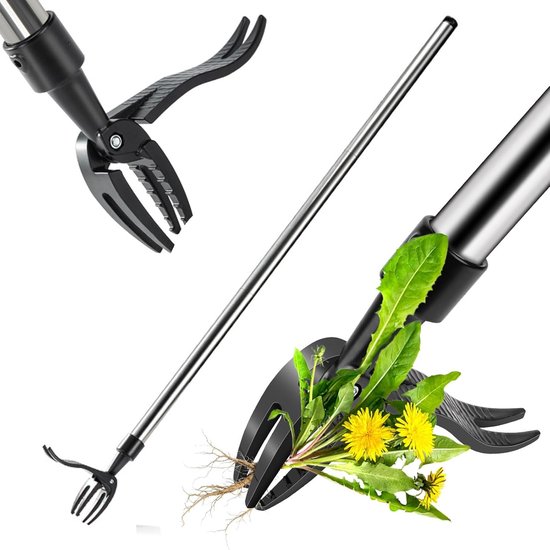 SnelShoppen - Lange Steel Onkruidtrekker, Handmatige Onkruidtrekker met 4-Pootjes Hoofd, Ergonomische Tuinhark voor Diepe Wortelverwijdering, Ideaal v