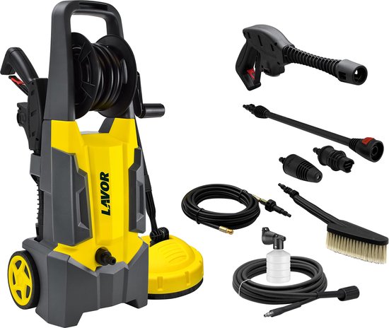 SnelShoppen - Lavor Dive Extra 135 Hogedrukreiniger met Slanghaspel, Vloerreiniger, Vaste Borstel, Afvoersonde, 6 m, Max. Druk 135 Bar, Debiet 420 L/u