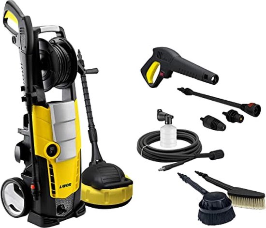 SnelShoppen - Lavor Galaxy 160 Hogedrukreiniger 2500 watt, 160 bar, 510 l/u, vaste en roterende borstel, 8 meter slang, geel/zwart voor tuin en auto