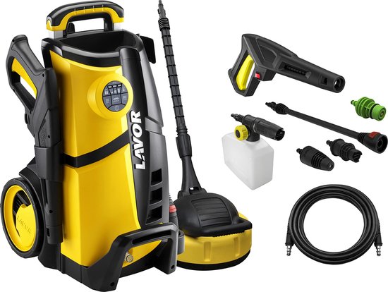 SnelShoppen - LAVOR Hogedrukreiniger LVR4 150 Digitaal met 150 bar druk, 450 liter per uur, 2100 watt motor, wasprogramma's voor tuin, garage en auto