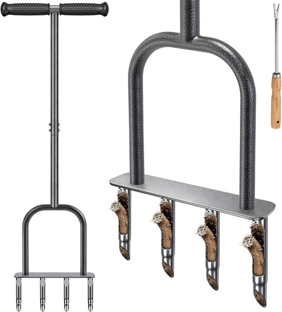 SnelShoppen - Lawn Aerator Handgereedschap, 4 Cores, Tuin Plugger met Lange Handgreep, Half Open Kern, Aeratie Spike met Soft Grip en Reinigingsset vo