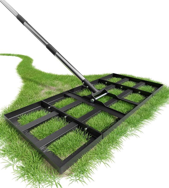 SnelShoppen - Lawn Leveling Rake 75x35cm - Verstelbare Lengte - Heavy Duty Grond Egalisatie Gereedschap - 180cm RVS Handvat - Tuin, Golfbaan - Efficië