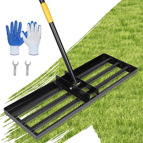 SnelShoppen - Lawn Rake - 75 x 26 x 182 cm - Rvs Grondverdelger - Niveau Rake Squeegee voor Tuin, Golfbaan, Grasveld, Tuinieren - Perfect voor Niveaui