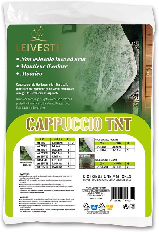 SnelShoppen - LEIVESTE Nonwoven plantbescherming - Winter plant cover - Antivries hoes - 17 g/m² - 6 hoeden - 0.60 x 0.80 m - UV-bestendig - Tuinplant
