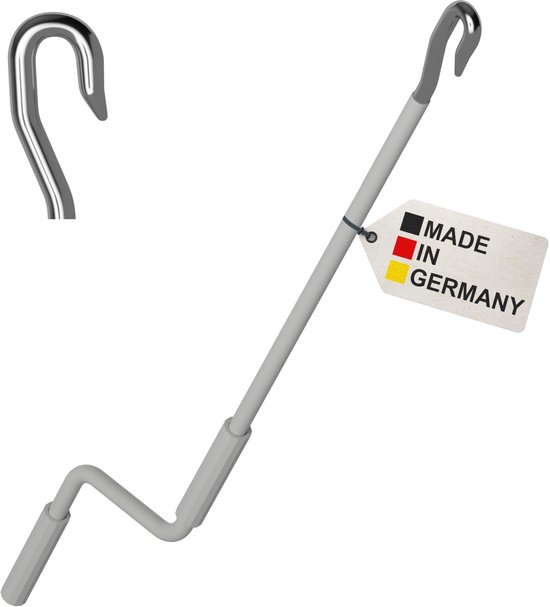 SnelShoppen - Luifelzwengel met Vleeshaak - 120cm - Poedercoating - Sterke Kunststof Handgreep - Compatibel met Ovale Luifeloogjes - RAL 7035 - Ideaal