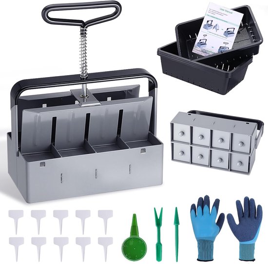 SnelShoppen - Manual Earth Ball Press, 2 Inch Soil Blocker Maker met Seeding Tool Set voor zaailingen, 8-delige tuinset, inclusief handschoenen en pla