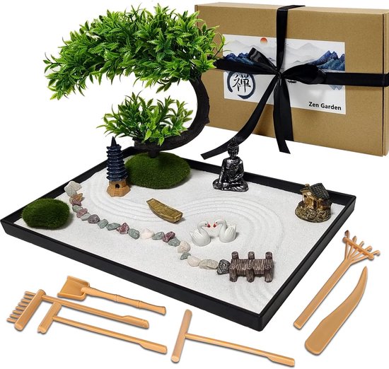 SnelShoppen - Mini Zen Garden Set voor Bureau - Japans Zen Tuin Decoratie met Rake, Zand, Stenen en Boeddhabeeld - Meditatie en Ontspanning Gift voor