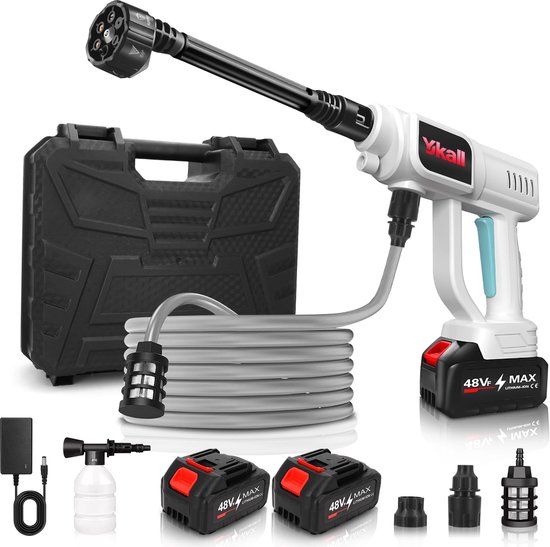 SnelShoppen - Mobiele Draadloze Accu Hogedrukreiniger - 2 Accu's, 6-in-1 Verstelbare 180° Spuitmond, 5M Slang & Filterketel - Perfect voor Auto, Terra